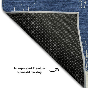 HomeRoots 5' X 8' Navy Blue Chevron Area Rug - Washable, UV Protected, Stain-Resistant for High-Traffic Homes 669969