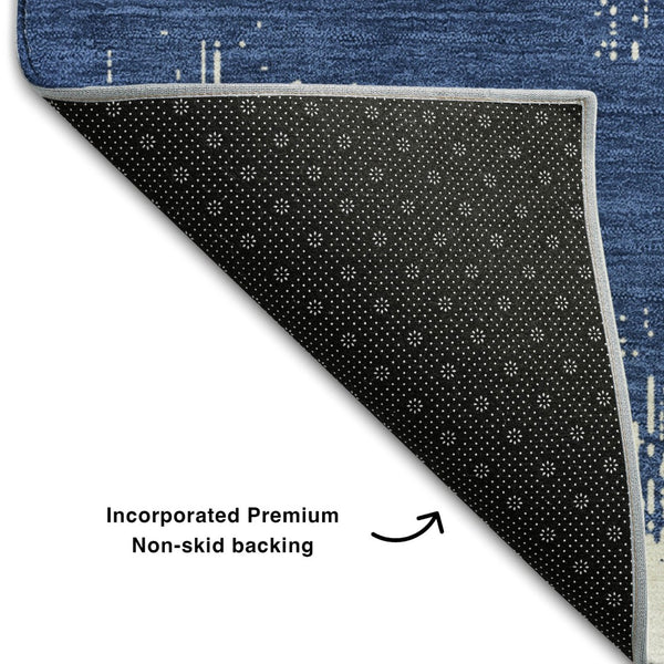 HomeRoots 5' X 8' Navy Blue Chevron Area Rug - Washable, UV Protected, Stain-Resistant for High-Traffic Homes 669969
