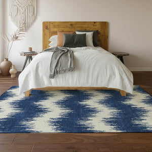 HomeRoots 8' X 10' Navy Blue and Ivory Chevron Area Rug - Stylish, Washable, UV Protected for Everyday Living 669971