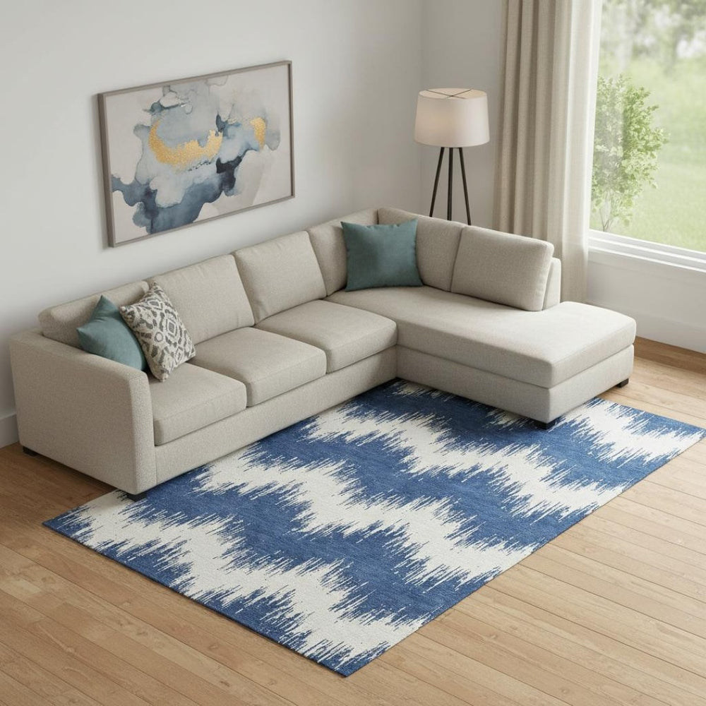 HomeRoots 10' X 14' Navy Blue Chevron Area Rug - Washable, UV Protected, Stain Resistant for High-Traffic Spaces 669973