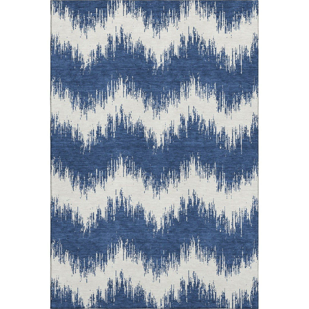 HomeRoots 10' X 14' Navy Blue Chevron Area Rug - Washable, UV Protected, Stain Resistant for High-Traffic Spaces 669973