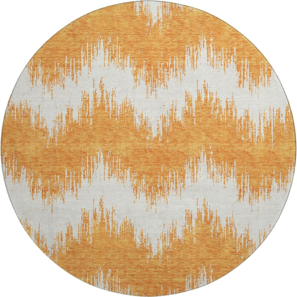 HomeRoots 8' Orange And Ivory Chevron Round Rug - Durable, Washable, UV-Protected for High-Traffic Spaces 669976