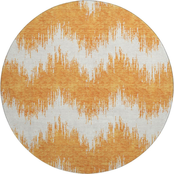HomeRoots 8' Orange And Ivory Chevron Round Rug - Durable, Washable, UV-Protected for High-Traffic Spaces 669976