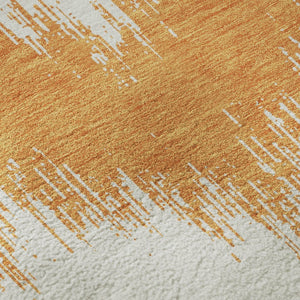 HomeRoots 8' Orange And Ivory Chevron Round Rug - Durable, Washable, UV-Protected for High-Traffic Spaces 669976