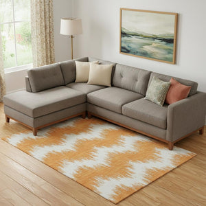 HomeRoots 10' X 14' Orange Chevron Area Rug - Stylish, Stain-Resistant, UV-Protected for Modern Homes 669979