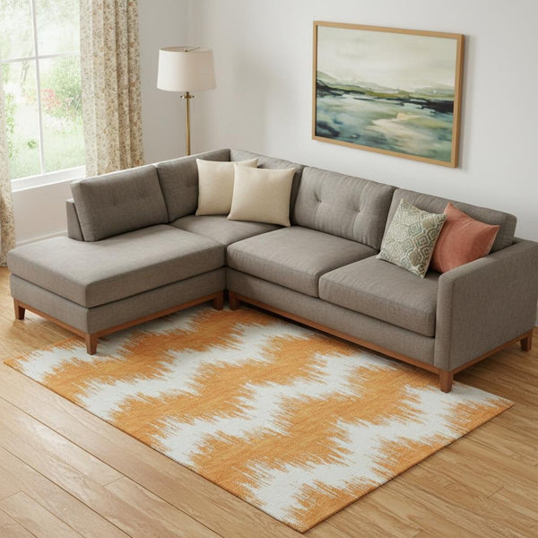 HomeRoots 10' X 14' Orange Chevron Area Rug - Stylish, Stain-Resistant, UV-Protected for Modern Homes 669979