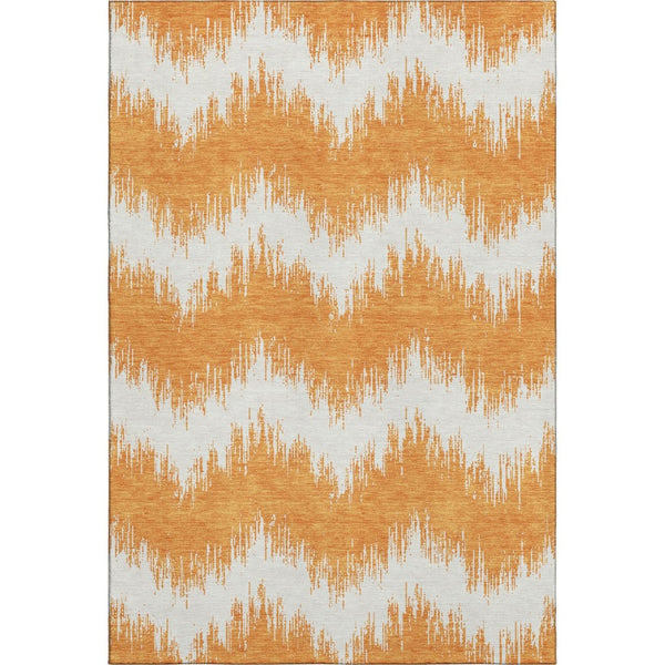 HomeRoots 10' X 14' Orange Chevron Area Rug - Stylish, Stain-Resistant, UV-Protected for Modern Homes 669979