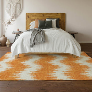 HomeRoots 10' X 14' Orange Chevron Area Rug - Stylish, Stain-Resistant, UV-Protected for Modern Homes 669979