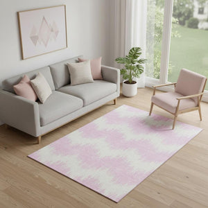 HomeRoots 5' X 8' Modern Pink and Ivory Chevron Washable Area Rug – Stain Resistant, UV Protected, Soft & Stylish! 669981