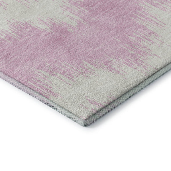 HomeRoots 8' Pink And Ivory Chevron Round Rug - Washable, Stain-Resistant, UV Protected for Modern Homes 669982