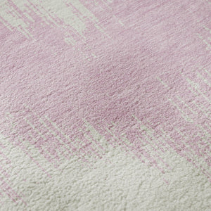 HomeRoots 8' Pink And Ivory Chevron Round Rug - Washable, Stain-Resistant, UV Protected for Modern Homes 669982