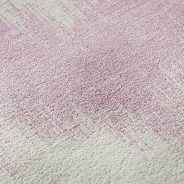 HomeRoots 8' Pink And Ivory Chevron Round Rug - Washable, Stain-Resistant, UV Protected for Modern Homes 669982