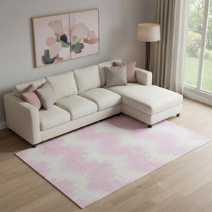 HomeRoots 8' X 10' Pink And Ivory Chevron Area Rug - Washable, UV Protected, Durable & Stylish for Your Home 669983