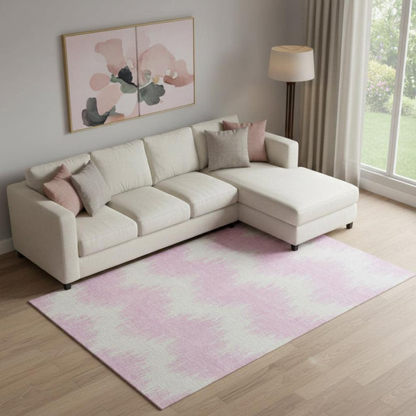 HomeRoots 8' X 10' Pink And Ivory Chevron Area Rug - Washable, UV Protected, Durable & Stylish for Your Home 669983