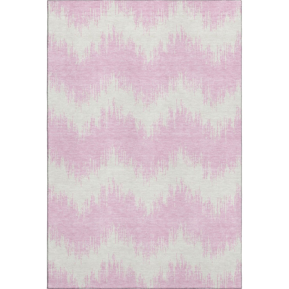 HomeRoots 8' X 10' Pink And Ivory Chevron Area Rug - Washable, UV Protected, Durable & Stylish for Your Home 669983