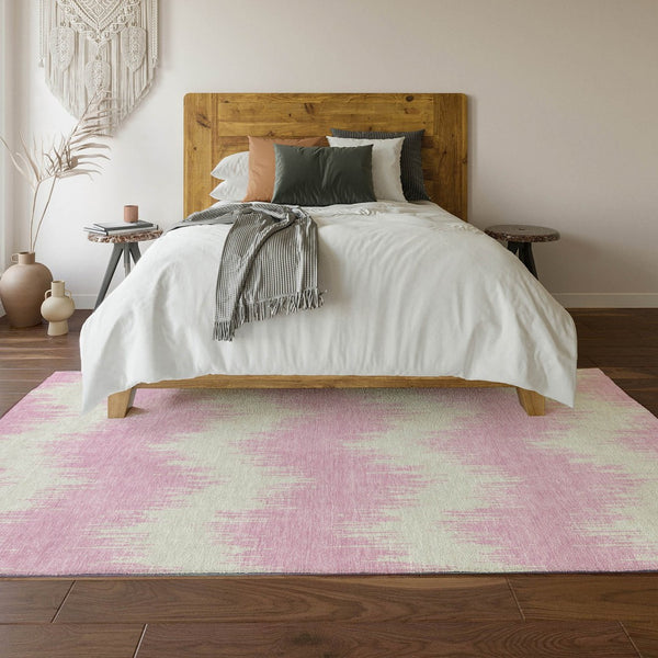 HomeRoots 8' X 10' Pink And Ivory Chevron Area Rug - Washable, UV Protected, Durable & Stylish for Your Home 669983