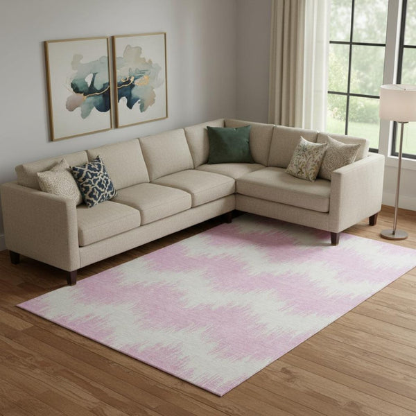 HomeRoots 9' X 12' Pink Chevron Area Rug - Washable, UV-Protected, Soft for Family Spaces & Stylish Decor 669984