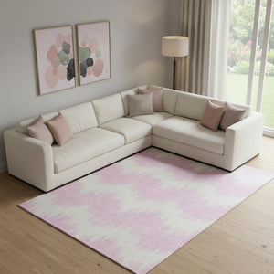 HomeRoots 10' Pink & Ivory Chevron Area Rug - Washable, UV Protected, Durable Design for Modern Living Spaces 669985