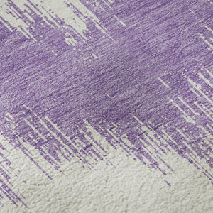 HomeRoots 8' Bold Purple and Ivory Chevron Washable Round Rug with UV Protection for High-Traffic Areas 669988