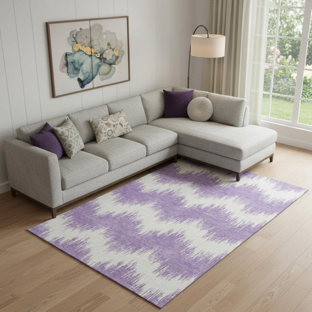 HomeRoots 8' X 10' Purple and Ivory Chevron Area Rug – Washable, UV Protected, Ideal for Busy Homes and Kids 669989