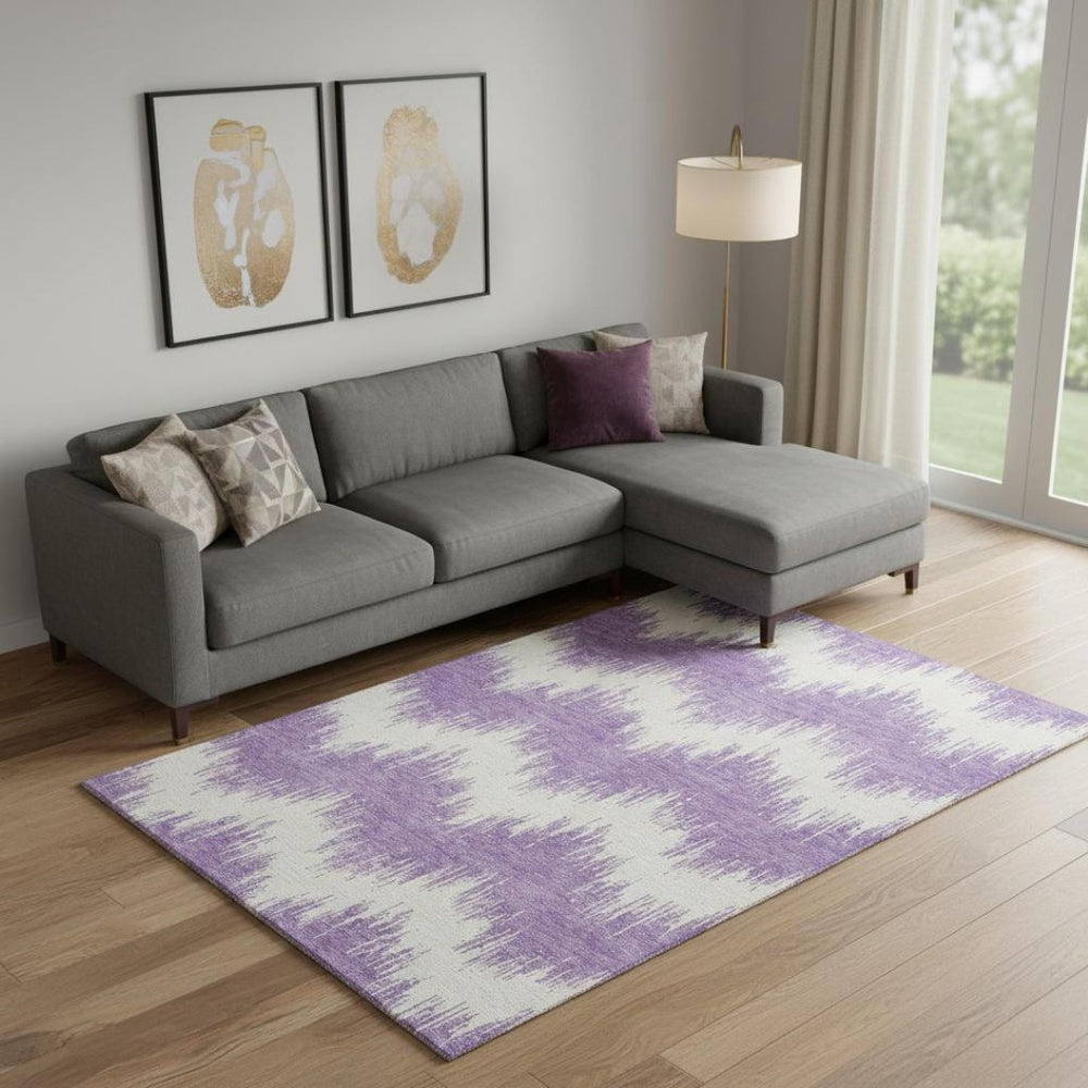 HomeRoots 9' X 12' Purple Chevron Area Rug - Stylish, Washable, Stain-Resistant with UV Protection for Homes 669990