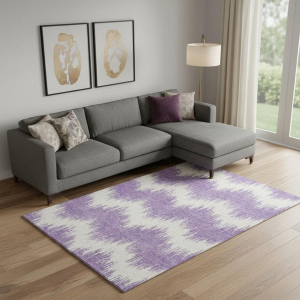 HomeRoots 9' X 12' Purple Chevron Area Rug - Stylish, Washable, Stain-Resistant with UV Protection for Homes 669990