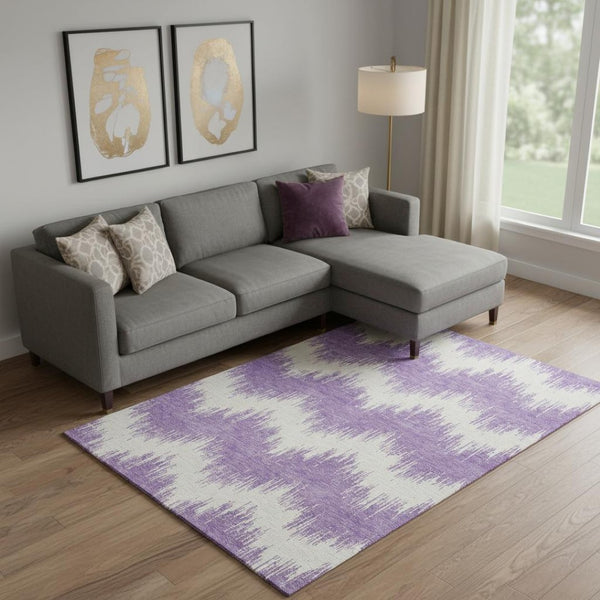 HomeRoots 10' Purple & Ivory Chevron Washable Area Rug - Durable, UV-Protected, Perfect for Kids & Pets! 669991