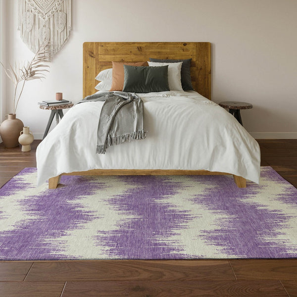 HomeRoots 10' Purple & Ivory Chevron Washable Area Rug - Durable, UV-Protected, Perfect for Kids & Pets! 669991
