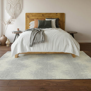 HomeRoots 9' X 12' Silver and Ivory Chevron Area Rug - Washable, UV-Protected, Ideal for Busy Homes & Pets 669996