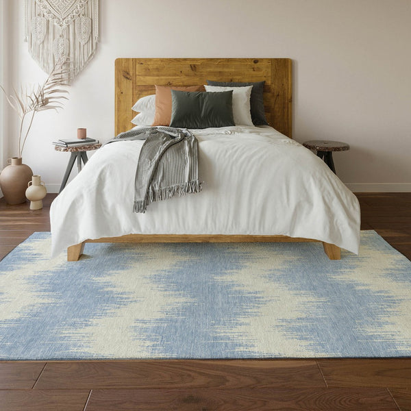HomeRoots 5' X 8' Sky Blue and Ivory Chevron Area Rug – Washable, Stain-Resistant with UV Protection for Homes 669999