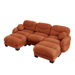 English Elm Pleated Chenille U-shape Sectional Sofa with Ottomans Ergonomic Foam Curved Armrests Orange W5656S00069