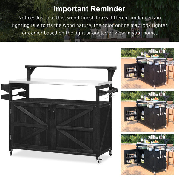 English Elm K&K 53.3" Outdoor Kitchen Island with 1.2" Stainless Top, Spacious Storage, Raised Shelf, Wheels Black N707P250628B