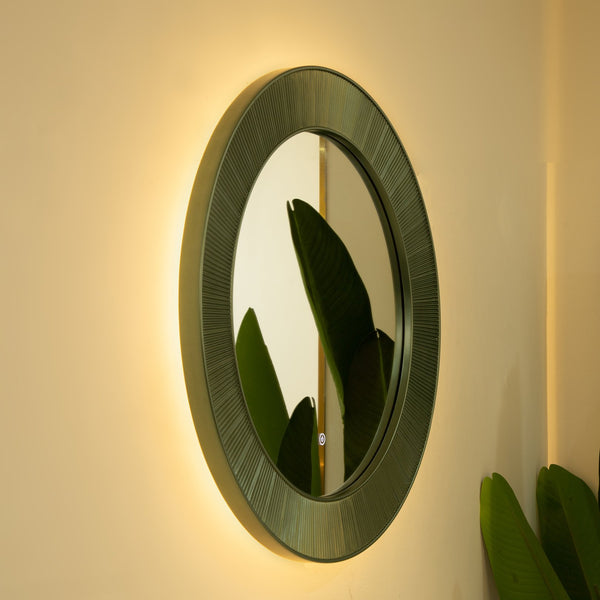 English Elm 31'' Cyclis Mirror with Thick PU Frame, Backlit LED Strip, Touch Dimmer, Three Color Temps, Luxurious Wall Accent Green,Silver W2615P346495