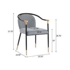 English Elm Christopher Knight Home® - Modern Upholstered Dining Chair with Gold-Tip Accents, Metal Armrests, Heathered Fabric, Set of Two Grey+Black 35.75 L x 22.75 W x 22.5 H N776P195378D
