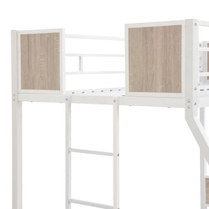 English Elm Twin Over Full Metal Bunk Bed with Trundle, Space-Saving Platform, Built-In Storage & Guardrail Brown+White 80.51 L x 13.98 W x 8.34 H W2297P216479