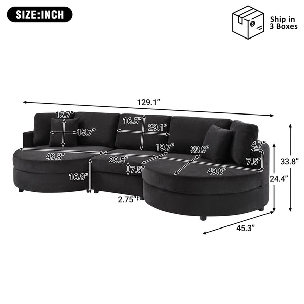 English Elm Christopher Knight Home® - 3-seater Curved Chenille Sofa with Plush 7.5" Seat Cushions and Two Pillows for Stylish Living Black N763S000020B