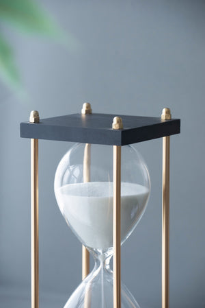 English Elm Set Of 2 Elegant Hourglass Timers In Black And Brass Stand - 30-Minute Sand Timer Decor Accent W2078P279112-GIGA