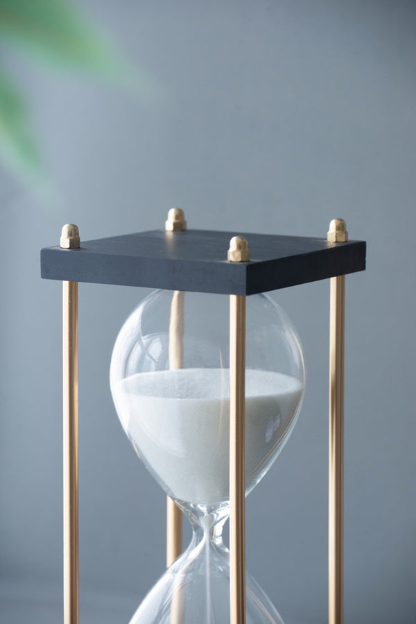 English Elm Set Of 2 Elegant Hourglass Timers In Black And Brass Stand - 30-Minute Sand Timer Decor Accent W2078P279112-GIGA