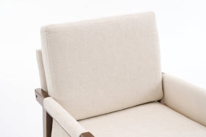English Elm Mid-Century Solid Wood Accent Chair with Chenille Upholstery, Ergonomic Waist Support, Sturdy 300lb Capacity Beige T3903P372379