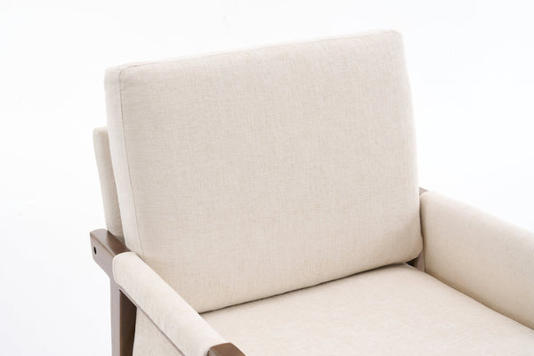 English Elm Mid-Century Solid Wood Accent Chair with Chenille Upholstery, Ergonomic Waist Support, Sturdy 300lb Capacity Beige T3903P372379