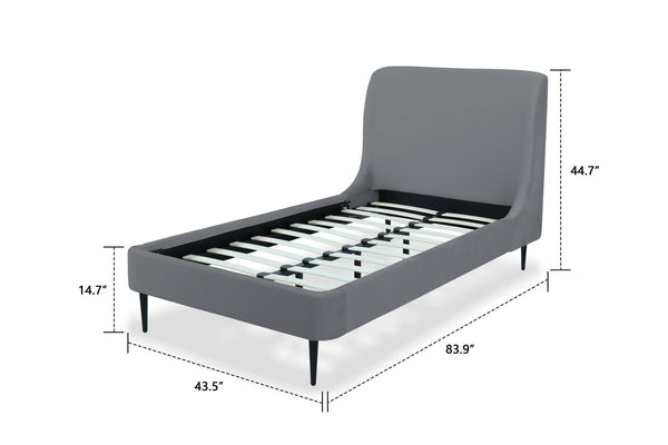 English Elm Twin Velvet Upholstered Bed with Arched Headboard and Sleek Metal Legs for Bedroom Grey+Black B365S00154