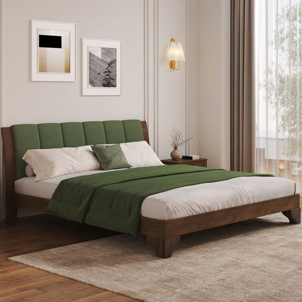 English Elm Christopher Knight Home® - Premium Pine Wood King Bed Frame - Mid-Century Modern Design With Upholstered Headboard & Unique Colors N770P345989D_N770P345990D