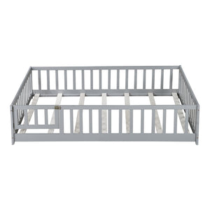 English Elm Twin Solid Rubberwood Floor Bed with Full Perimeter Safety Rails for Toddler Rooms Grey W504P296784