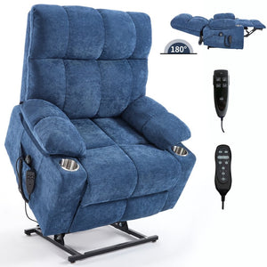English Elm Dual Motor Power Lift Recliner with Massage Heat and Leatherair Upholstery for Living Room Blue W3224P290205