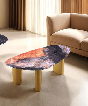 English Elm Contemporary Coffee Table With Sintered Stone Top, Gold Legs & Soft Edges – Modern Minimalist Design B2741S00640