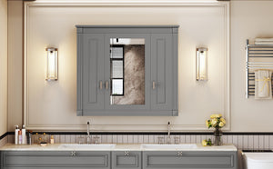 English Elm Bathroom Wall Cabinet Mirrored Mdf Three Door Over Toilet Gray Storage Unit N710P252503E