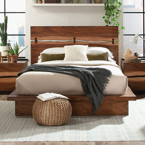 English Elm Mallory Smokey Walnut Queen Platform Bed - Luxurious Mahogany Design With No Box Spring Needed! B062S00953