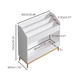 English Elm Toddler White Book Display Shelf with 3-Tier Face-Out Display and Large Bottom Bin, Modern MDF Organizer W808P350170
