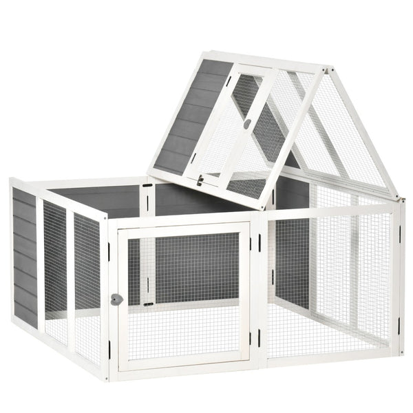English Elm Pawhut Wooden Outdoor Rabbit Hutch With Foldable Top, Spacious Design For 1-4 Rabbits & Guinea Pigs W2225P217661-GIGA