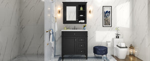 English Elm 30'' Bathroom Vanity Set With Mirror, Modern Freestanding Storage Cabinet & Integrated Sink Design SW000127AAB-1